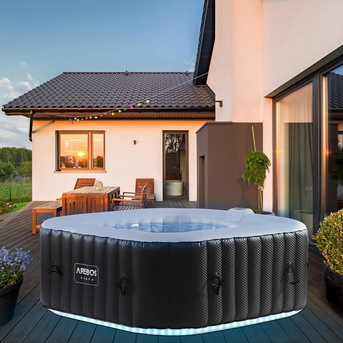 Test Arebos Spa Gonflable: confort et LEDs pour 4 Personnes