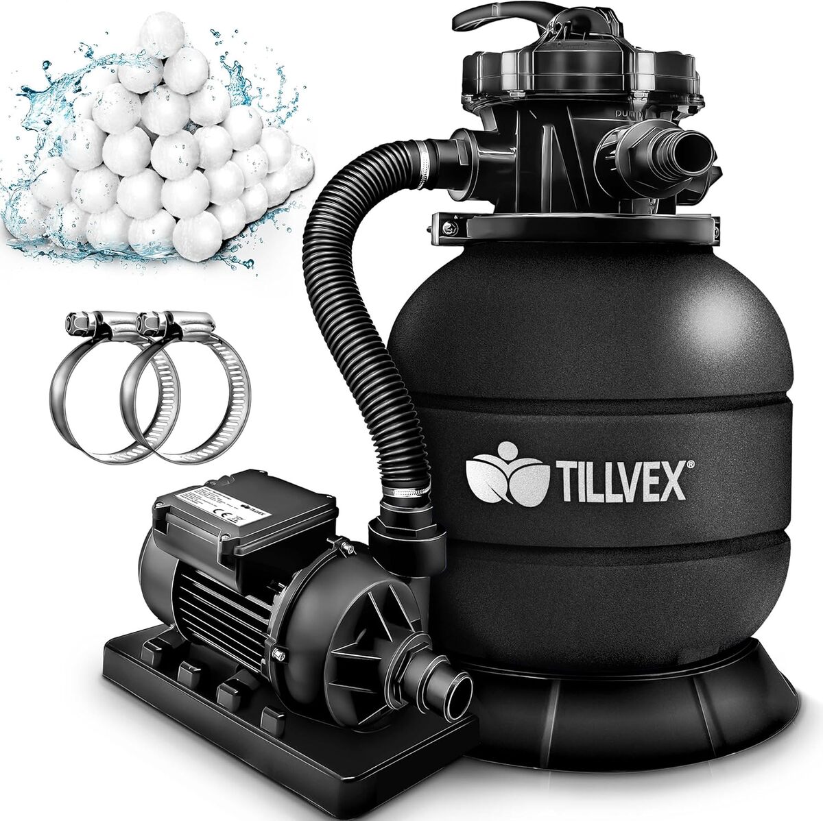 Test du filtre ร sable tillvexยฎ 7.900L/h avec boules de filtre et indicateur de pression