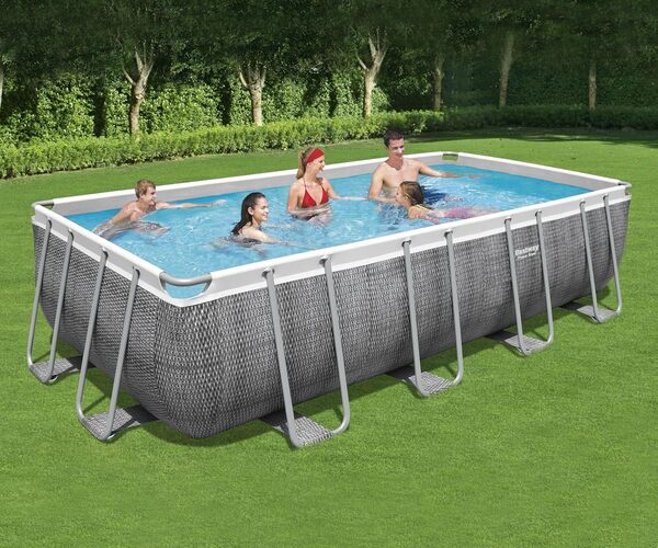 Bestway Power Steel Frame Pool Kit Complet avec Pompe de Filtration 549 x 274 x 122 cm Aspect rotin (Gris Ardoise), carré
