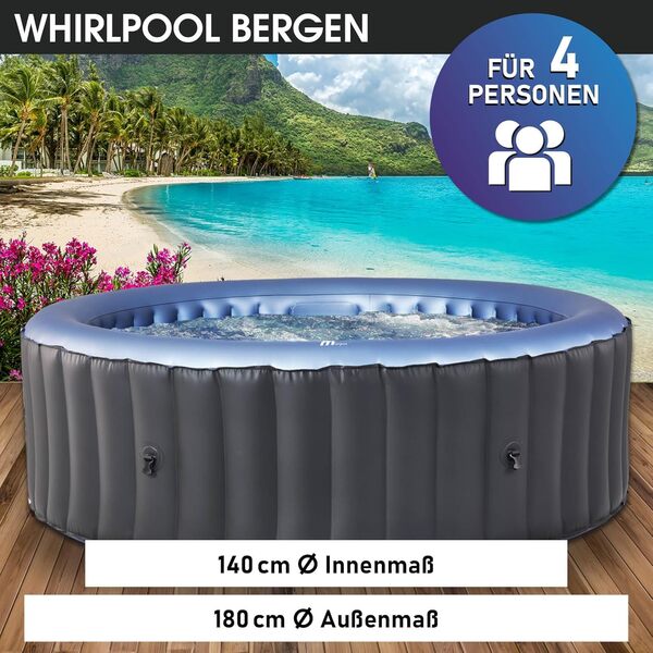 Bain à remous Gonflable BRAST® MSpa Bergen pour 4-8 Personnes | Plusieurs Tailles Ø180-224cm | Piscine extérieure | Utilisation Toute l'année | jusqu'à 144 Jets de Massage