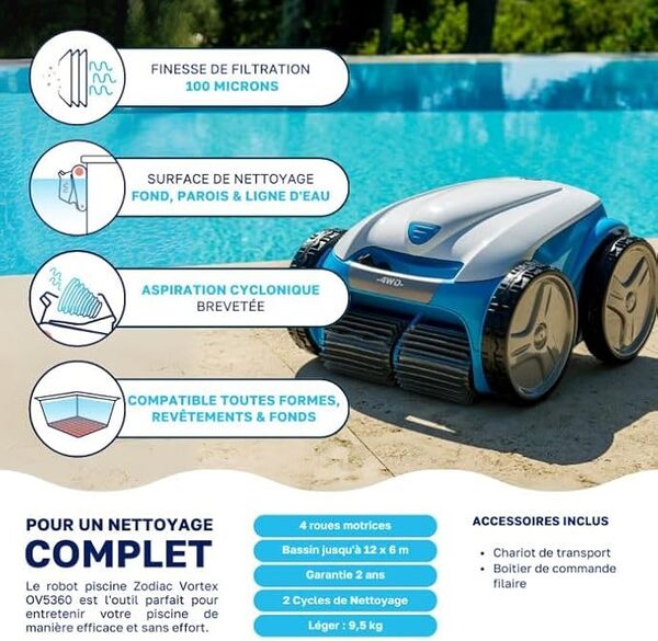 Zodiac Robot Piscine - Vortex OV 5360 avec Chariot de