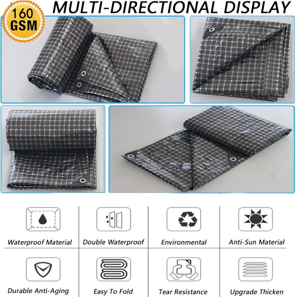 Bâche Imperméable, Feuille de Bâche Résistante à La Poussière et à La Pluie avec œIllets,Bâche de Protection pour Abri Jardin Voiture, Camping,Grille Noir Blanc,6x7m/19.68x22.96ft