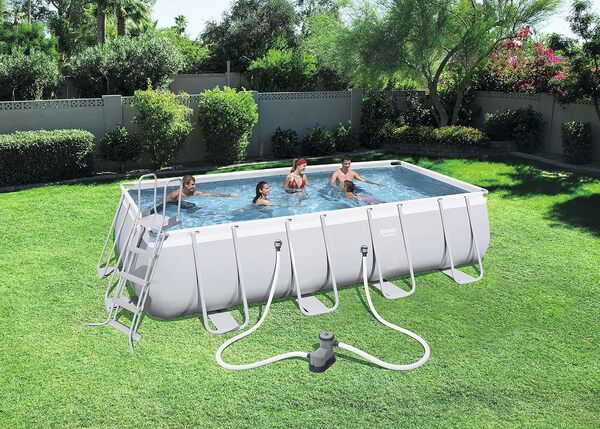 Bestway Set Piscine Tubulaire Hors Sol rectangulaire 18 Feet Gris
