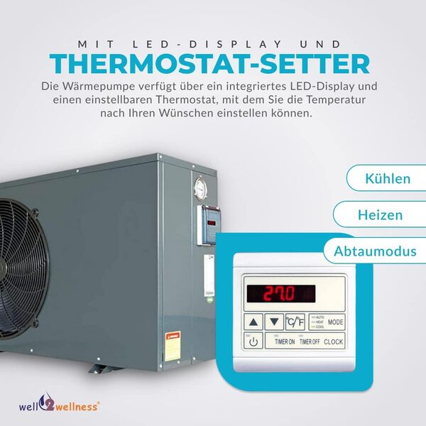 Well2wellness Mida.quick 4 Pompe de chauffage pour piscine avec chauffage à chaleur 3,5 kW