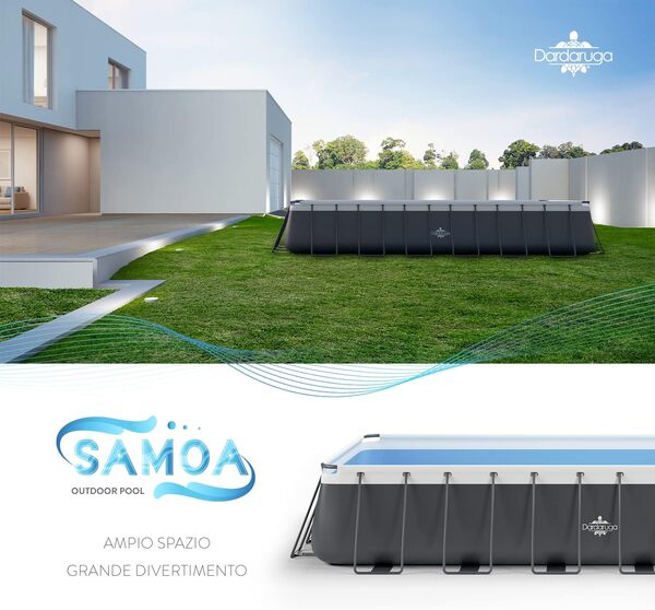 Dardaruga Piscine Tubolaire Hors Sol 732 x 366 x 132 cm + Pompe Filtre économie d'énergie + 2 Cartouches Filtres, Modèle Samoa, Brand et Assistance Italienne, Matériaux Premiers, Liner Multi-Couches