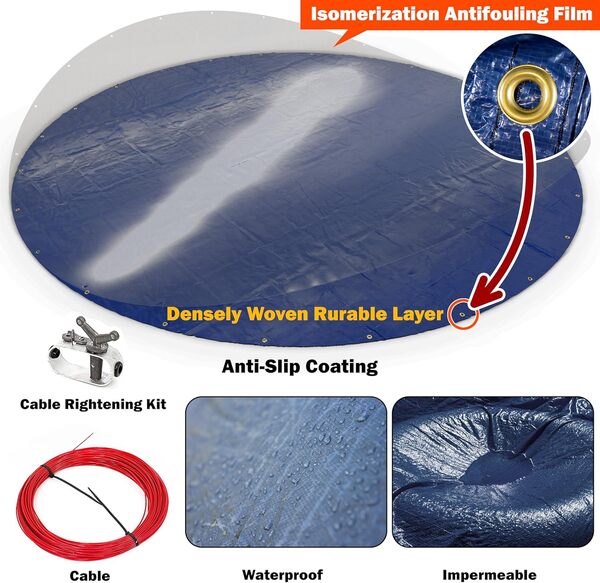 ShadeMart Bâche de piscine d'hiver ronde bleue de 4,6 m – Sécurité robuste, imperméable, résistante aux UV avec installation facile (taille de la couverture : 5,7 m / 4 f t.chevauchement) – (taille