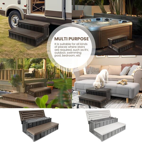 XtremepowerUS 2 marches universelles antidérapantes pour Spa et Bain à remous, intérieur et extérieur, avec récipient, Marron/Noir