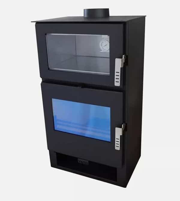 Poêle à bois classe A+ avec compartiment de cuisson - En acier inoxydable Verso F - 9 kW - Four à bois multiusage [Classe énergétique A+]