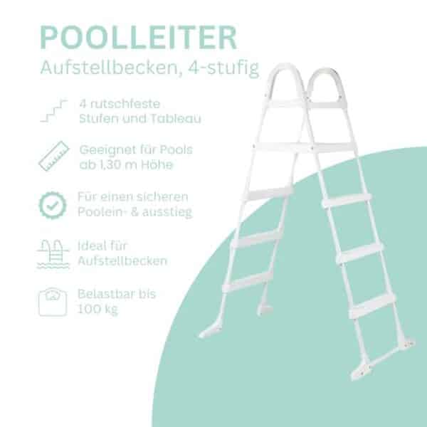 Découvrez l'échelle de piscine Poolomio avec ses 4 marches sécurisées offrant une expérience unique et protégée lors de l'accès à votre piscine