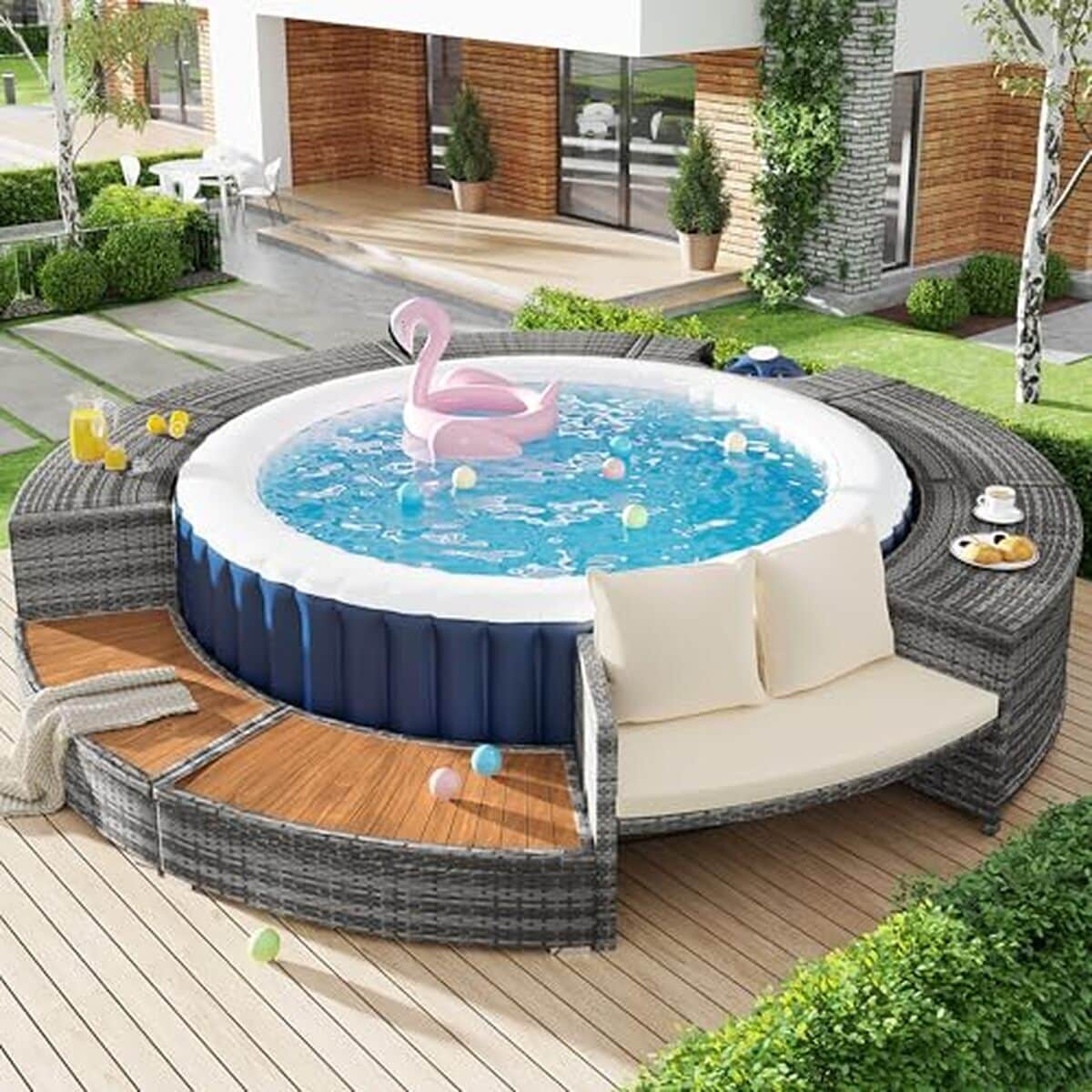 Test : piscine Merax Whirlpool avec rangement et siรจge