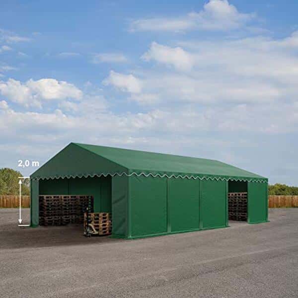 Découvrez les avantages de la tente de stockage TOOLPORT 5x10 m en PVC vert foncé. Parfaite pour protéger vos biens des intempéries grâce à son étanchéité optimale.